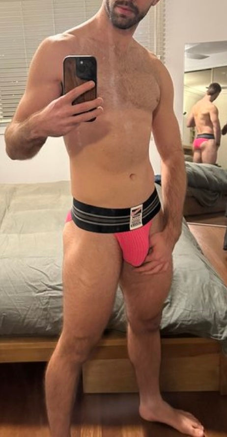 Pink Aussiebum Jock - soaked in sweat, from HungPiglet
